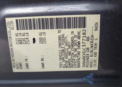 2020 Nissan Maxima Sv Xtronic Cvt z USA, uszkodzony, nr VIN 1N4AA6CV1LC377182